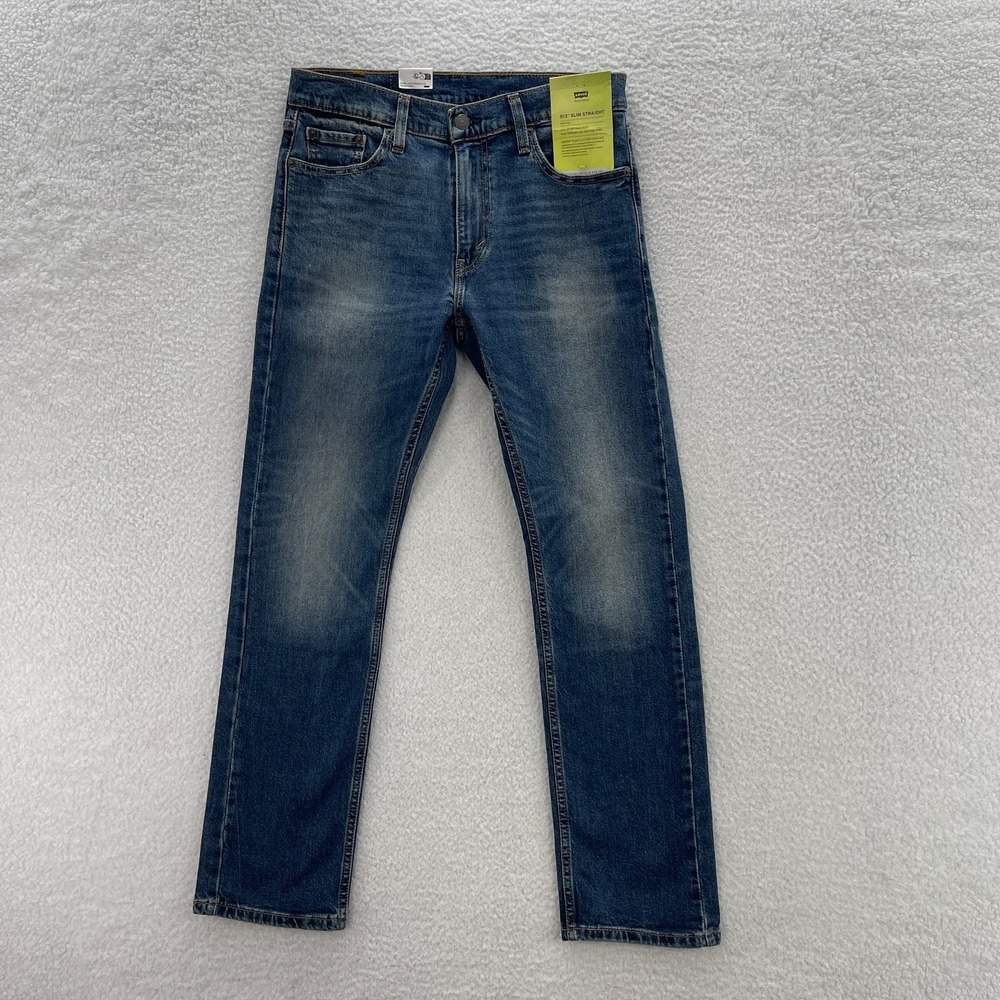 Levis 513 Jeans Mens 30x30 Blue Slim Straight Denim Faded Whiskers Grunge Cowboy